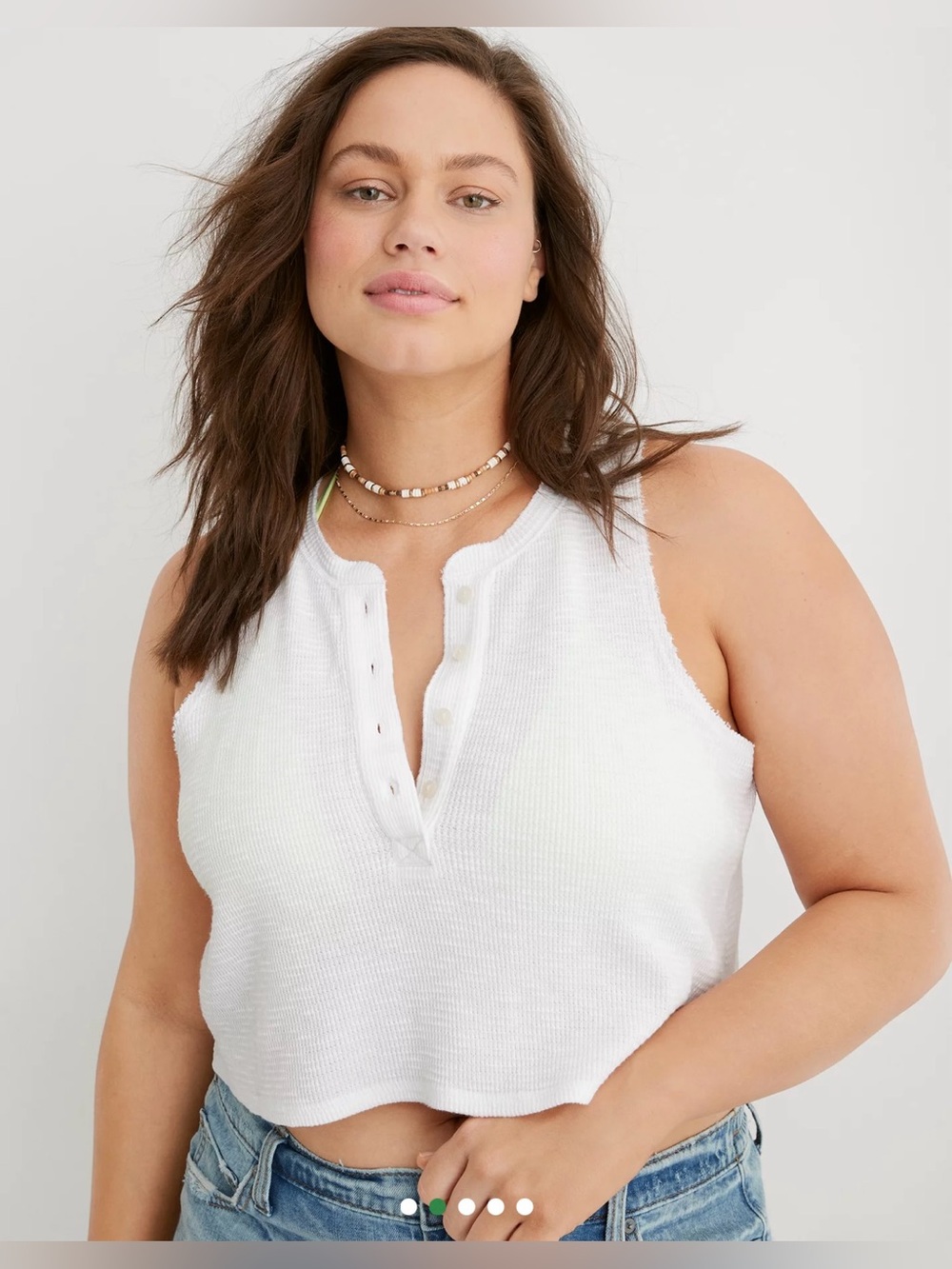 Aerie Sleeveless Button Front Henley Crop Tank Top Womens XXS White